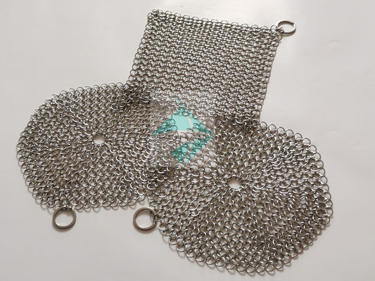 7 "× 7" من الفولاذ المقاوم للصدأ سلسلة بريد حلقة شبكة المكنسة للصلب الصلب أدوات الطبخ