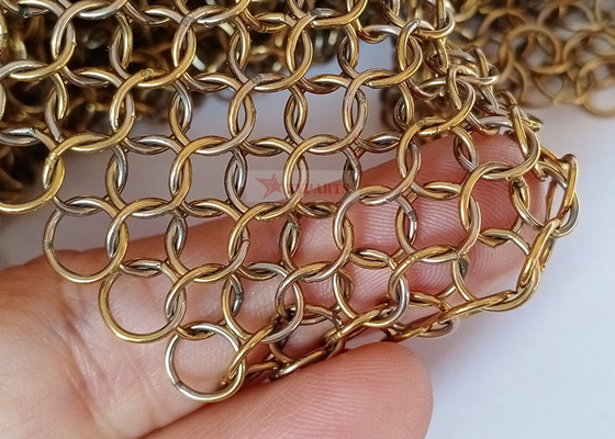 0.8x7mm الفولاذ المقاوم للصدأ حلقة معدنية شبكة الستائر لون الذهب المستخدمة لمقسم الفضاء