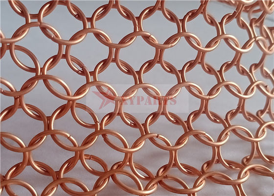 1.2 × 10 مم نسيج نحاسي اللون لتزيين الهندسة المعمارية وشبكة معدنية حلقية